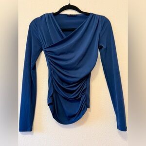 Zara Navy Draped Women's Blouse